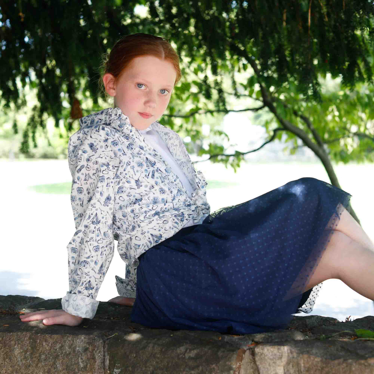Classic and Preppy Stella Tulle Polka Dot Skirt, Blue Ribbon-Bottoms-CPC - Classic Prep Childrenswear
