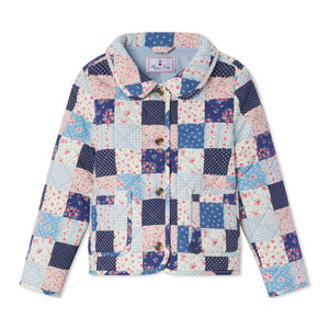 More Image, Classic and Preppy Cece Barn Coat, Love Patchwork Blue Ribbon-Outerwear-Love Patchwork Blue Ribbon-XS (2-3T)-CPC - Classic Prep Childrenswear