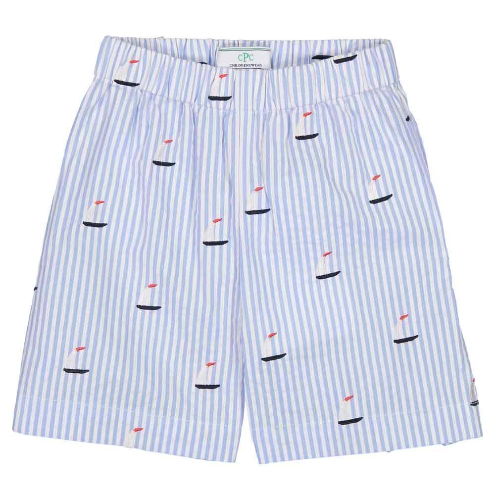 Classic and Preppy Dylan Short, Sailboats on Blue Seersucker-Bottoms-Sailboats on Blue Seersucker-9-12M-CPC - Classic Prep Childrenswear
