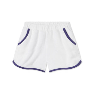 More Image, Classic and Preppy Fiona Knit Short, Bright White Looped Terry-Bottoms-Bright White with Blue Ribbon-XS (2-3T)-CPC - Classic Prep Childrenswear