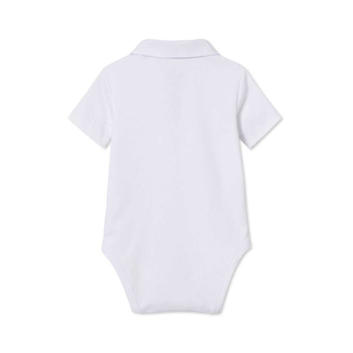 Classic and Preppy Hayes Short Sleeve Polo Onesie, Bright White with Nantucket Breeze Oxford Collar-Baby Rompers-CPC - Classic Prep Childrenswear