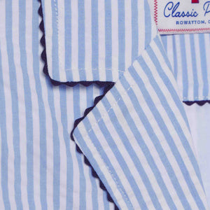 More Image, Classic and Preppy Laura Blazer, Vista Blue Seersucker-Outerwear-CPC - Classic Prep Childrenswear