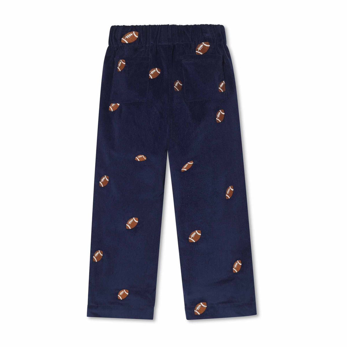 Classic and Preppy Myles Pant, Medieval Blue Cord with Footballs-Bottoms-CPC - Classic Prep Childrenswear