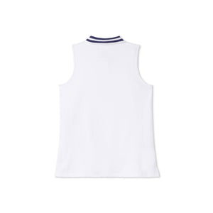 More Image, Classic and Preppy Sleeveless Samantha Tennis Polo, Bright White Pique-Shirts and Tops-CPC - Classic Prep Childrenswear