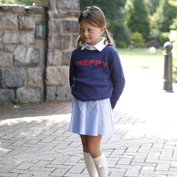 Girl wearing Preppy Sweater and Sabrina Skirt