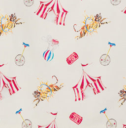 adorable custom drawn print featuring circus theme items on a cream background