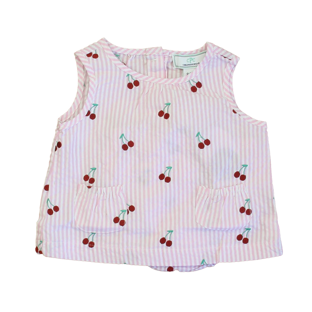 New with Tags: Cherries on Pink Stripe Romper size: 2-5T -- FINAL SALE