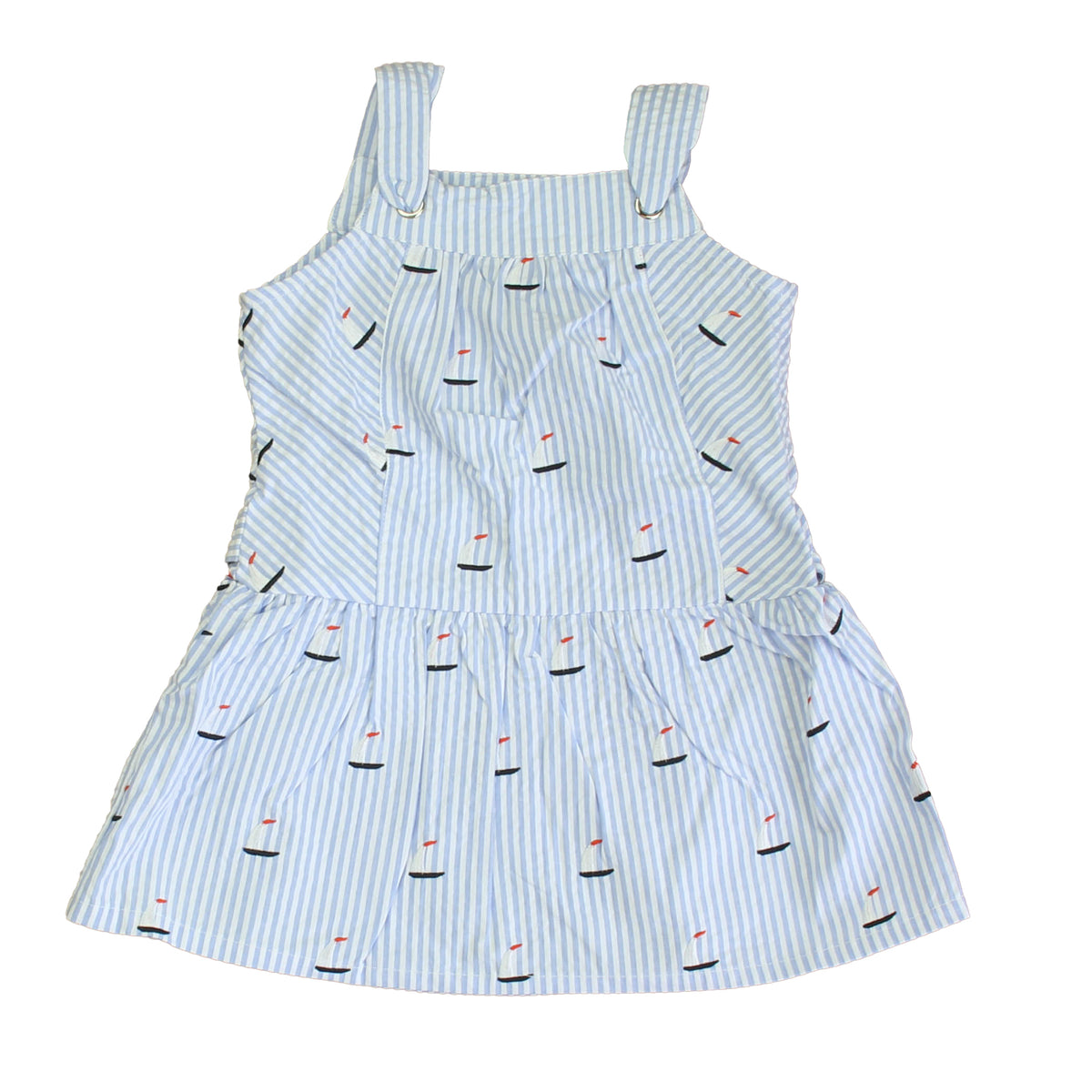 New with Tags: Sailboats on Blue Seersucker Dress size: 2-5T -- FINAL SALE