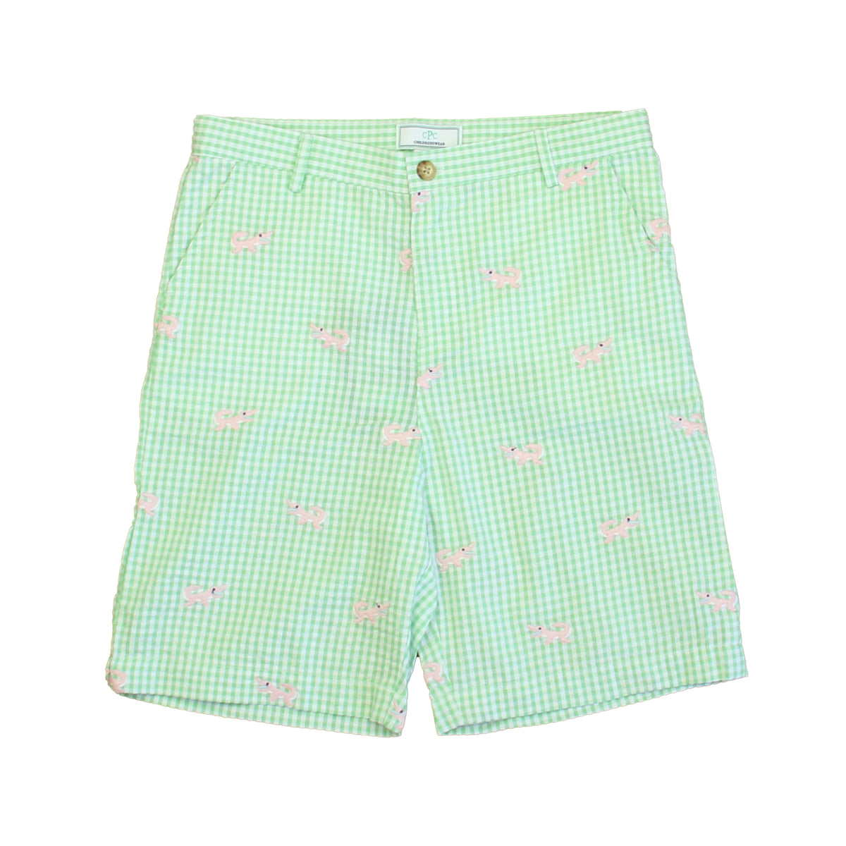New with Tags: Apple Green Gingham with Alligators Shorts size: 6-14 Years -- FINAL SALE
