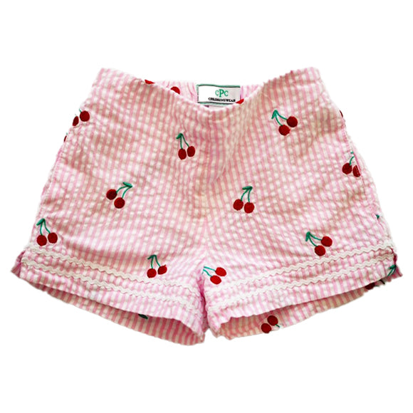 New with Tags: Cherries on Pink Stripe Shorts -- FINAL SALE