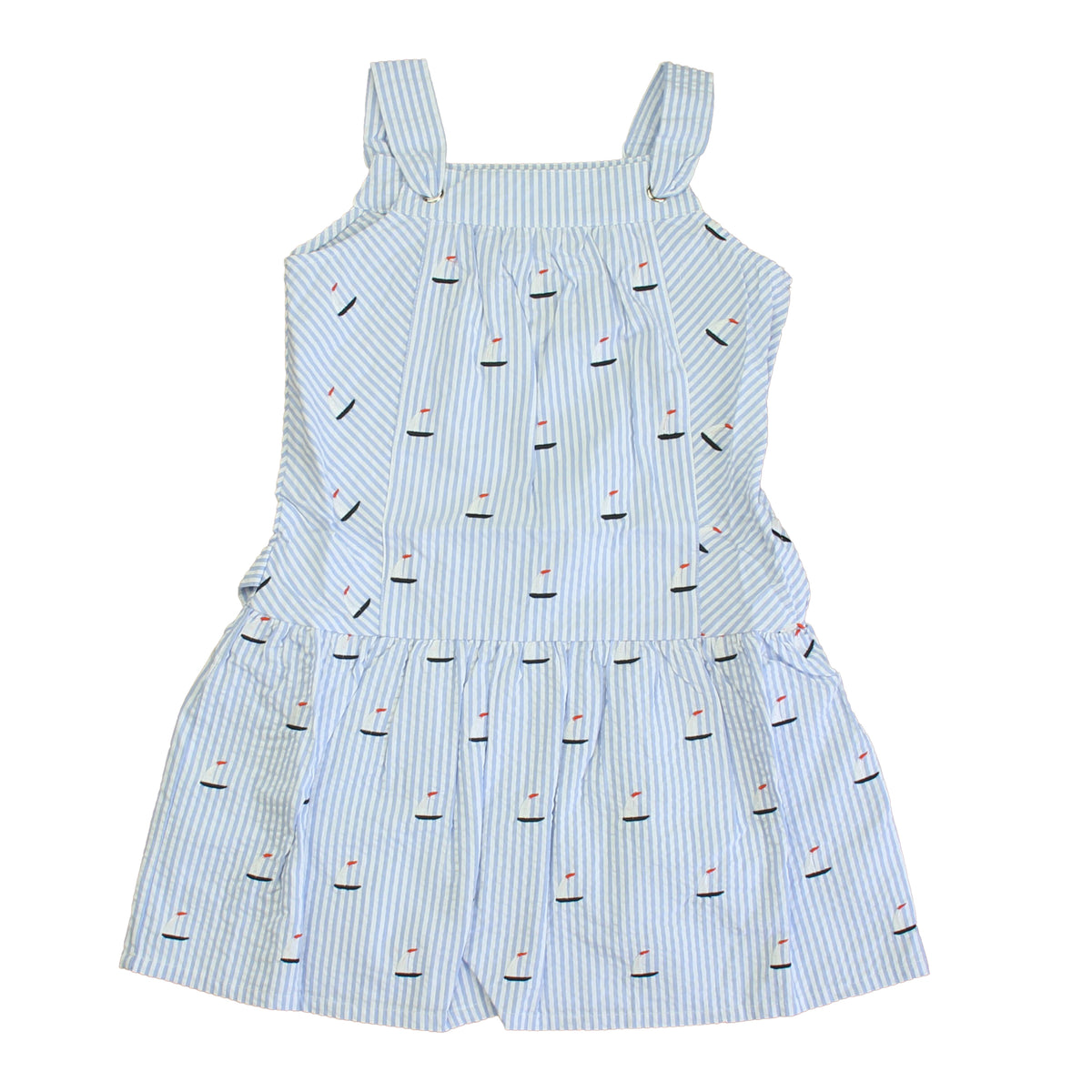 New with Tags: Sailboats on Blue Seersucker Dress -- FINAL SALE