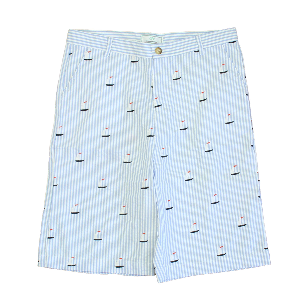 New with Tags: Sailboats on Blue Seersucker Shorts size: 6-14 Years -- FINAL SALE