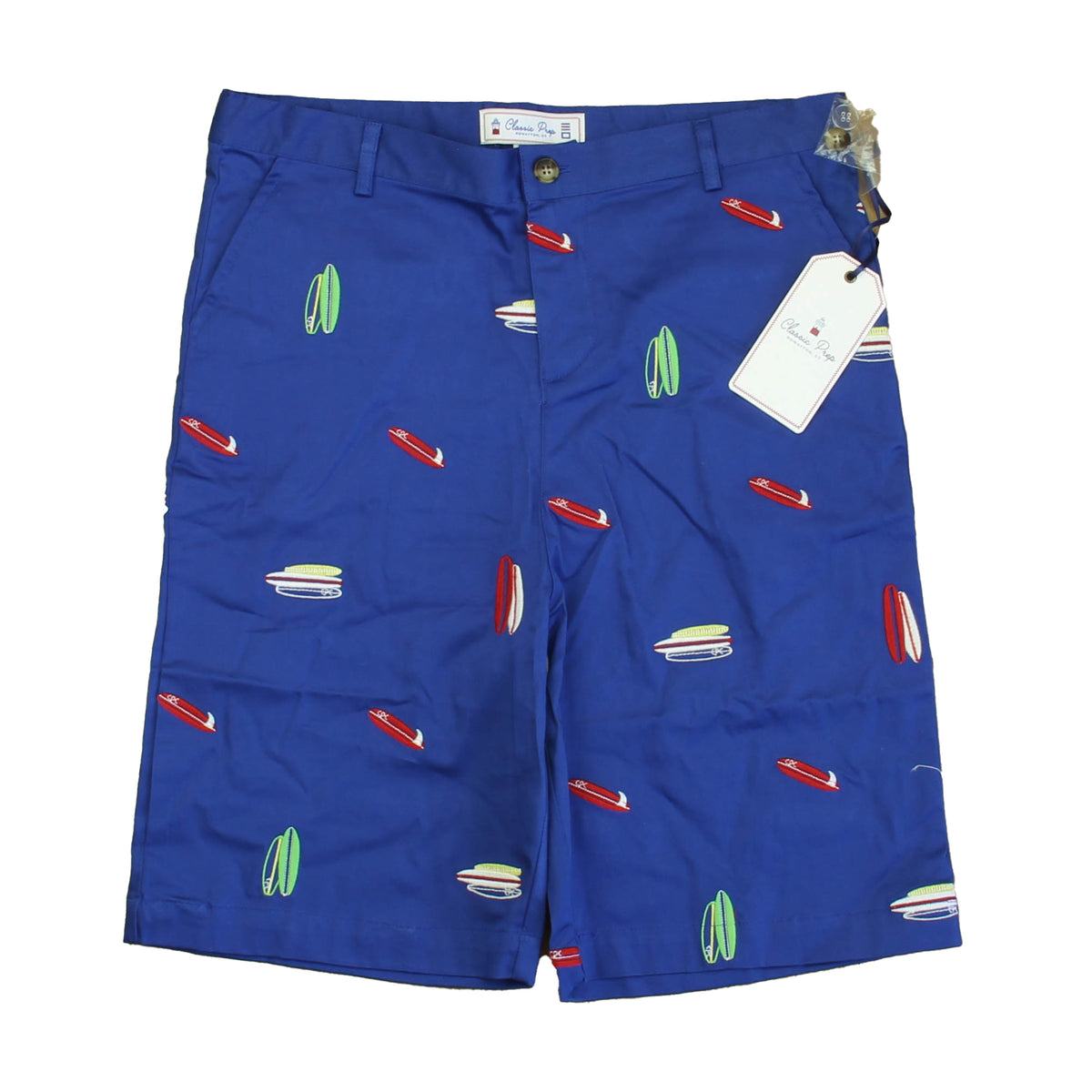 New with Tags: Surfboard on Mazarine Blue Shorts size: 6-14 Years -- FINAL SALE