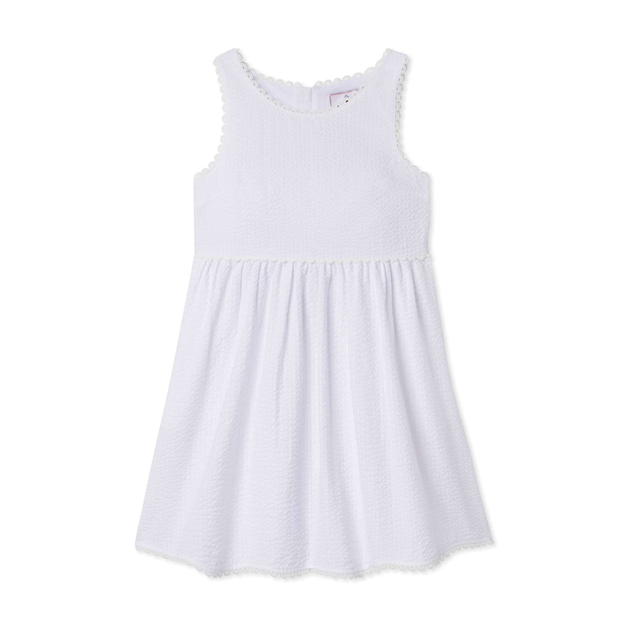Classic and Preppy Charlotte Dress, White Seersucker-Dresses, Jumpsuits and Rompers-Bright White on Bright White Seersucker-5Y-CPC - Classic Prep Childrenswear