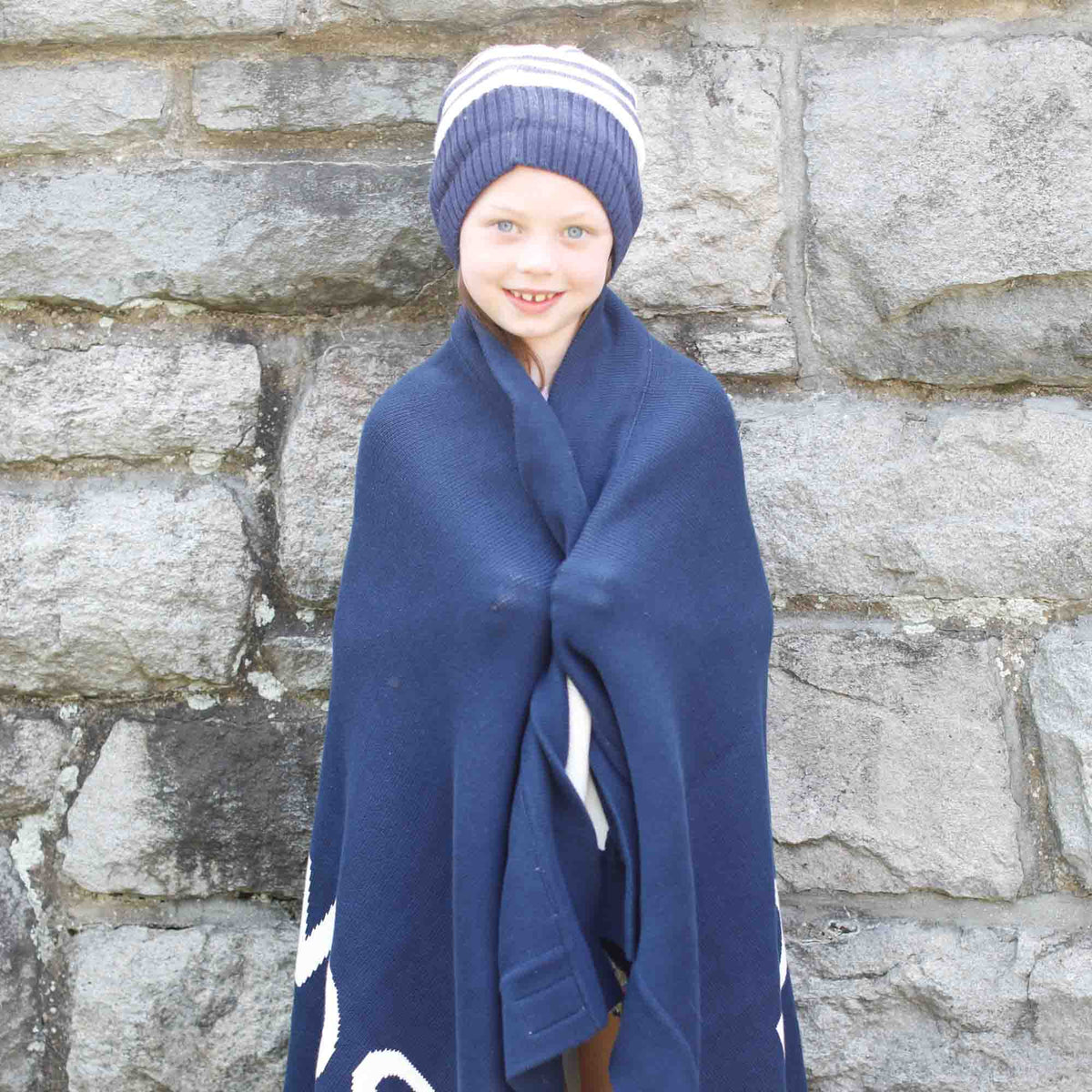 Classic and Preppy Cole Winter Hat and Mitten Stripe Set, Blue Ribbon-Accessory-CPC - Classic Prep Childrenswear