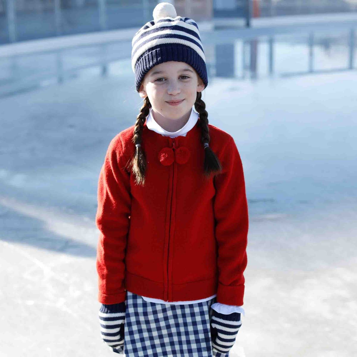 Classic and Preppy Cole Winter Hat and Mitten Stripe Set, Blue Ribbon-Accessory-CPC - Classic Prep Childrenswear