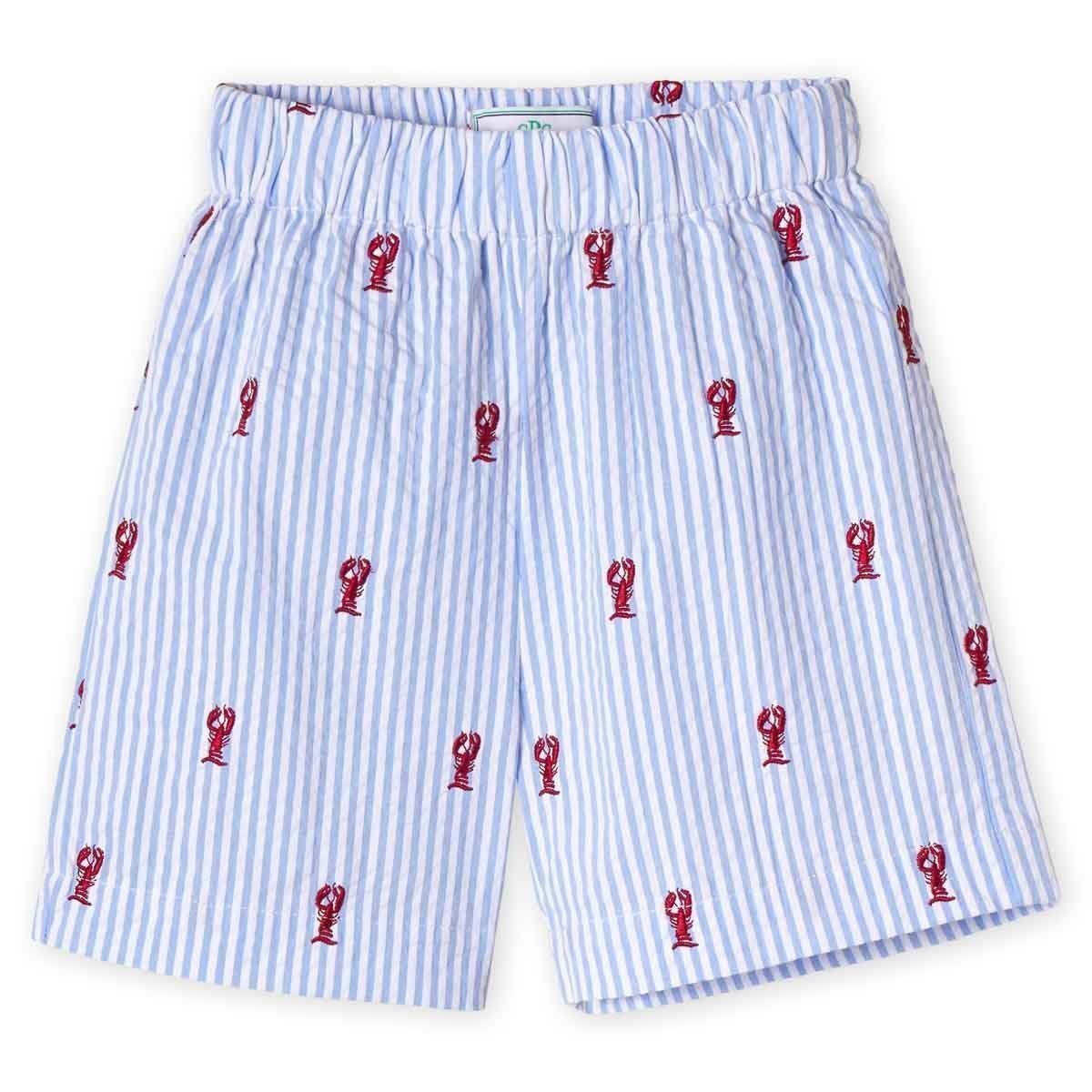 Classic and Preppy Dylan Short, Vista Blue Seersucker Lobster Embroidery-Bottoms-Lobsters on Vista Blue Seersucker-9-12M-CPC - Classic Prep Childrenswear
