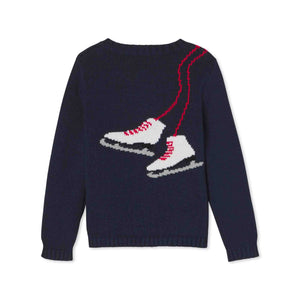 More Image, Classic and Preppy Elise Ice Skates Cardigan, Blue Ribbon-Sweaters-CPC - Classic Prep Childrenswear