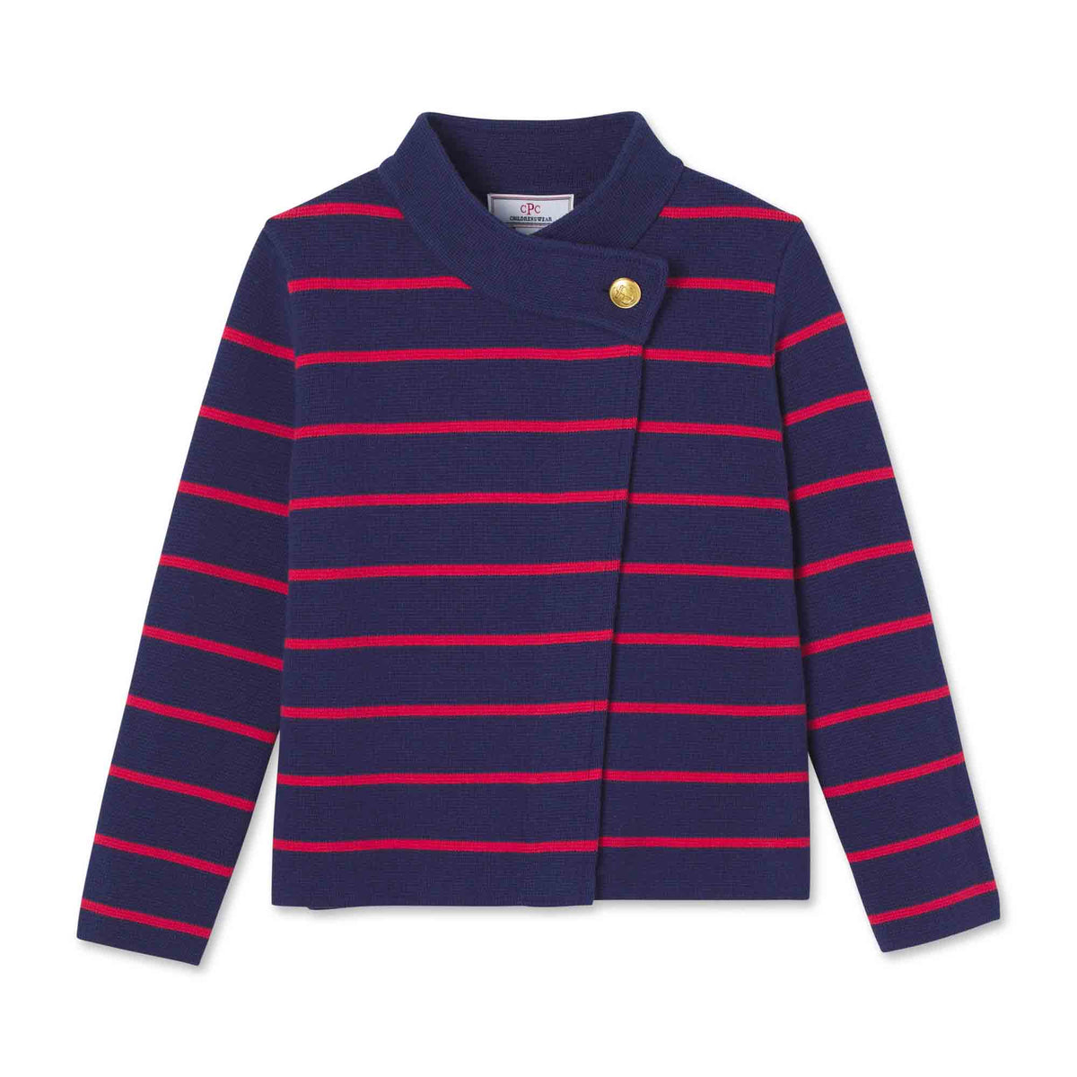 Classic and Preppy Emery Striped Button Sweater, Blue Ribbon with Mineral Red Stripes-Sweaters-Blue Ribbon with Mineral Red Stripes-5Y-CPC - Classic Prep Childrenswear