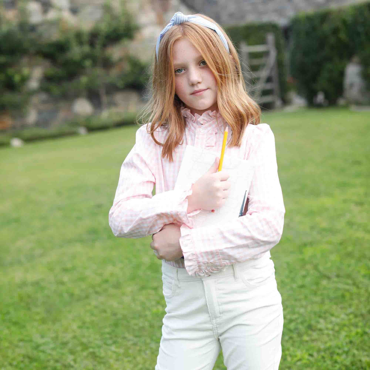 Classic and Preppy Ginny Ruffle Front Button Down, Driftway Gingham-Shirts and Tops-CPC - Classic Prep Childrenswear