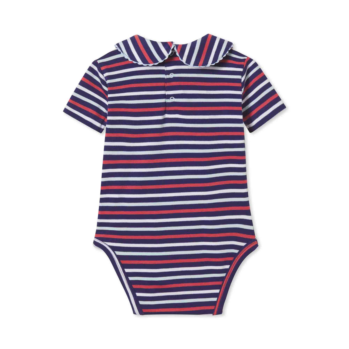 Classic and Preppy Izzy Short Sleeve Onesie, East Beach Stripe-Baby Rompers-CPC - Classic Prep Childrenswear