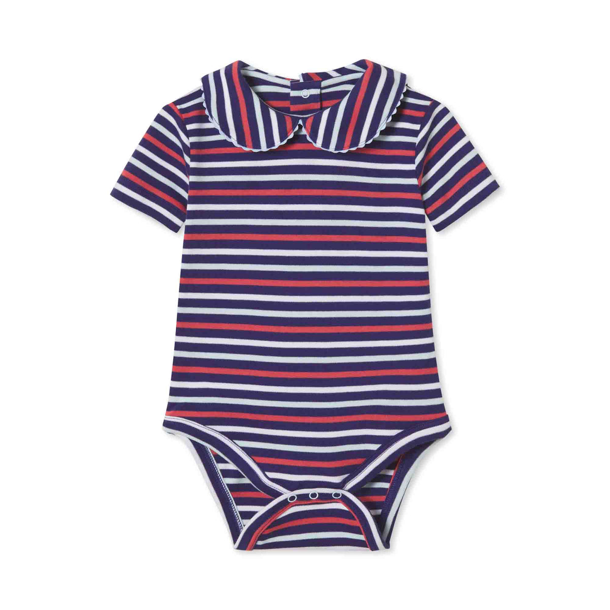 Classic and Preppy Izzy Short Sleeve Onesie, East Beach Stripe-Baby Rompers-East Beach Stripe-0-3M-CPC - Classic Prep Childrenswear