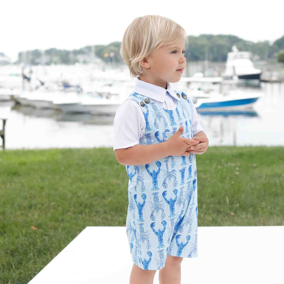 Classic and Preppy James Shortall, Gingham Lobsters Print-Baby Rompers-CPC - Classic Prep Childrenswear