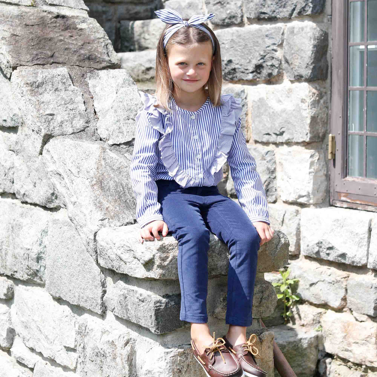 Classic and Preppy Jane 5 Pocket Pant Stretch 21W Corduroy, Medieval Blue-Bottoms-CPC - Classic Prep Childrenswear