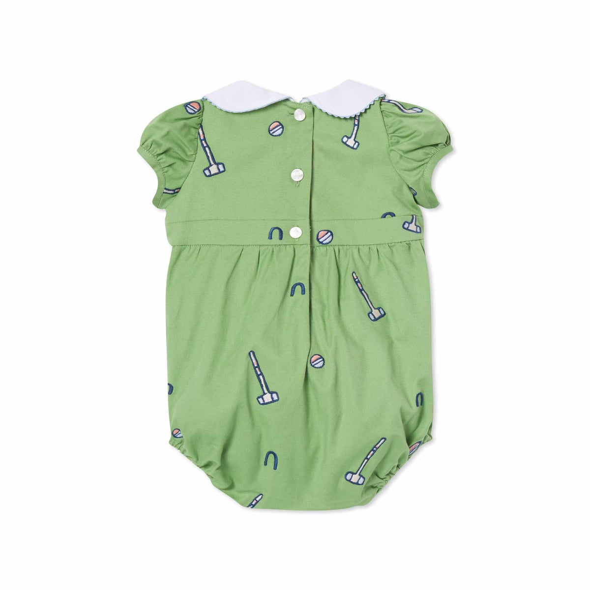 Classic and Preppy Juniper Bubble, Meadow Green Croquet Embroidery-Baby Rompers-CPC - Classic Prep Childrenswear