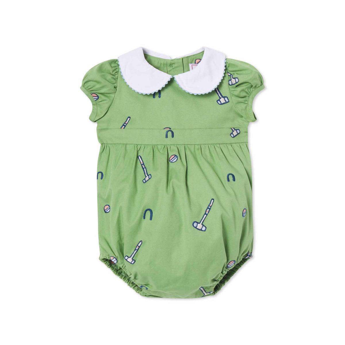 Classic and Preppy Juniper Bubble, Meadow Green Croquet Embroidery-Baby Rompers-Croquets on Meadow Green-0-3M-CPC - Classic Prep Childrenswear