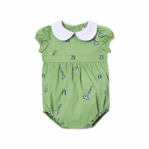 More Image, Classic and Preppy Juniper Bubble, Meadow Green Croquet Embroidery-Baby Rompers-Croquets on Meadow Green-0-3M-CPC - Classic Prep Childrenswear