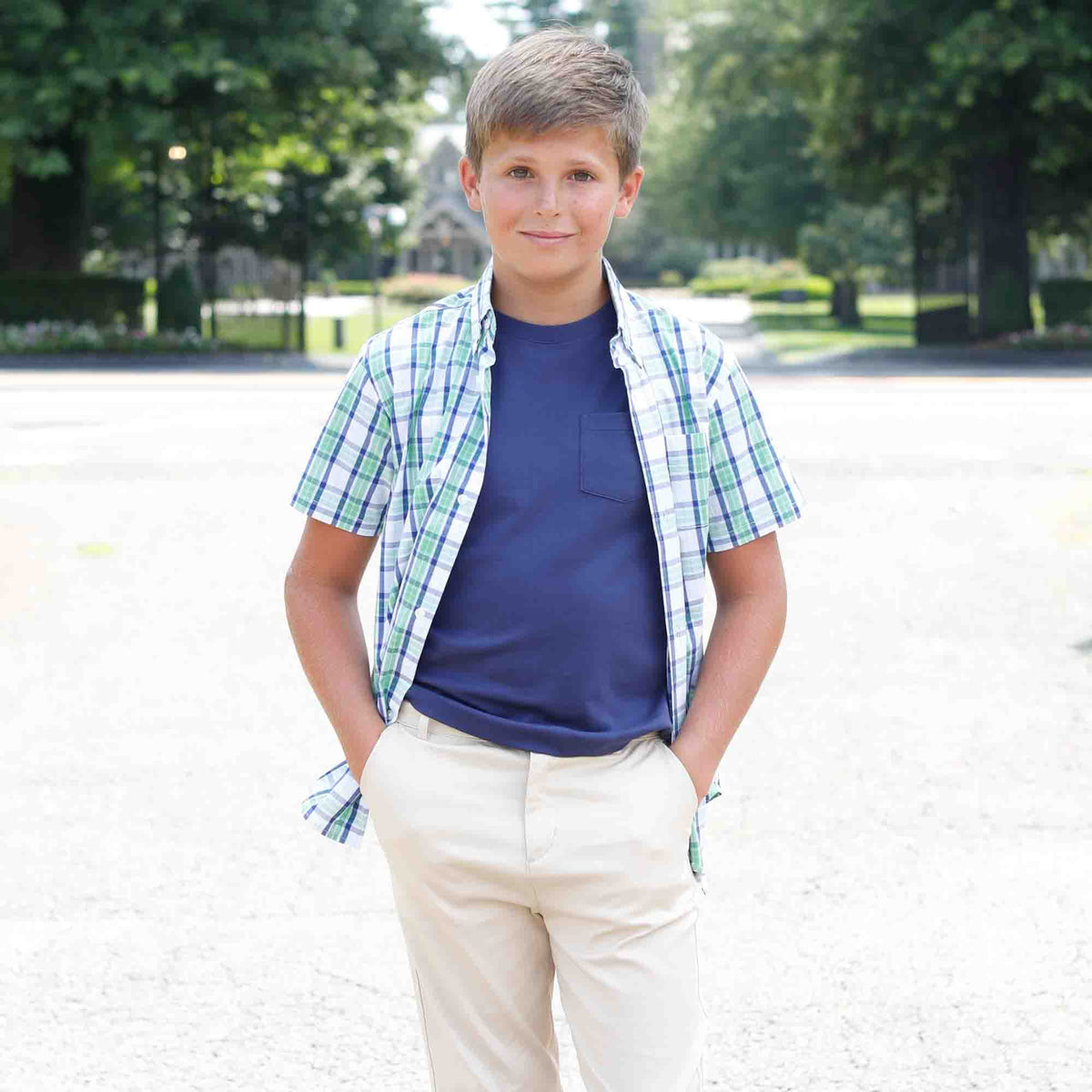 Classic and Preppy Kellan Short Sleeve Pocket T-Shirt, Blue Ribbon-Shirts and Tops-CPC - Classic Prep Childrenswear