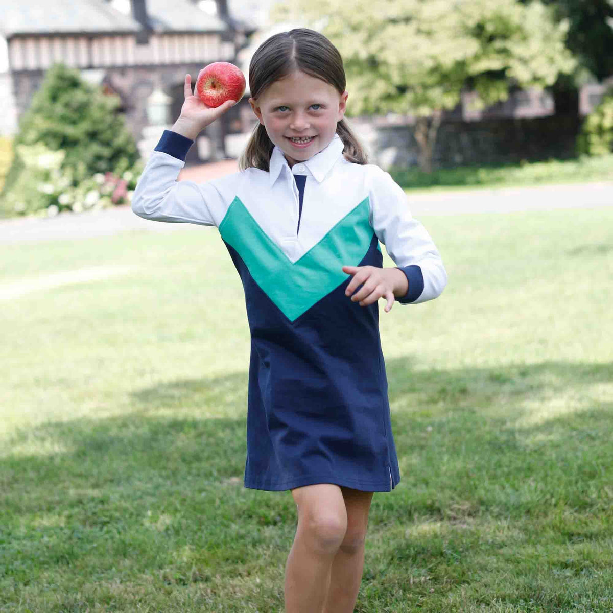 Classic and Preppy Libby Rockledge Rugby Dress, Blue Ribbon-Dresses, Jumpsuits and Rompers-CPC - Classic Prep Childrenswear