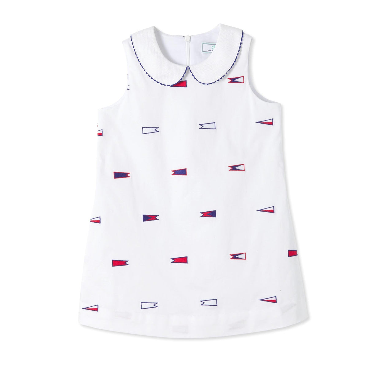 Classic and Preppy Maddie Dress, Bright White Burgee Embroidery-Dresses, Jumpsuits and Rompers-Burgees on Bright White-6-9M-CPC - Classic Prep Childrenswear