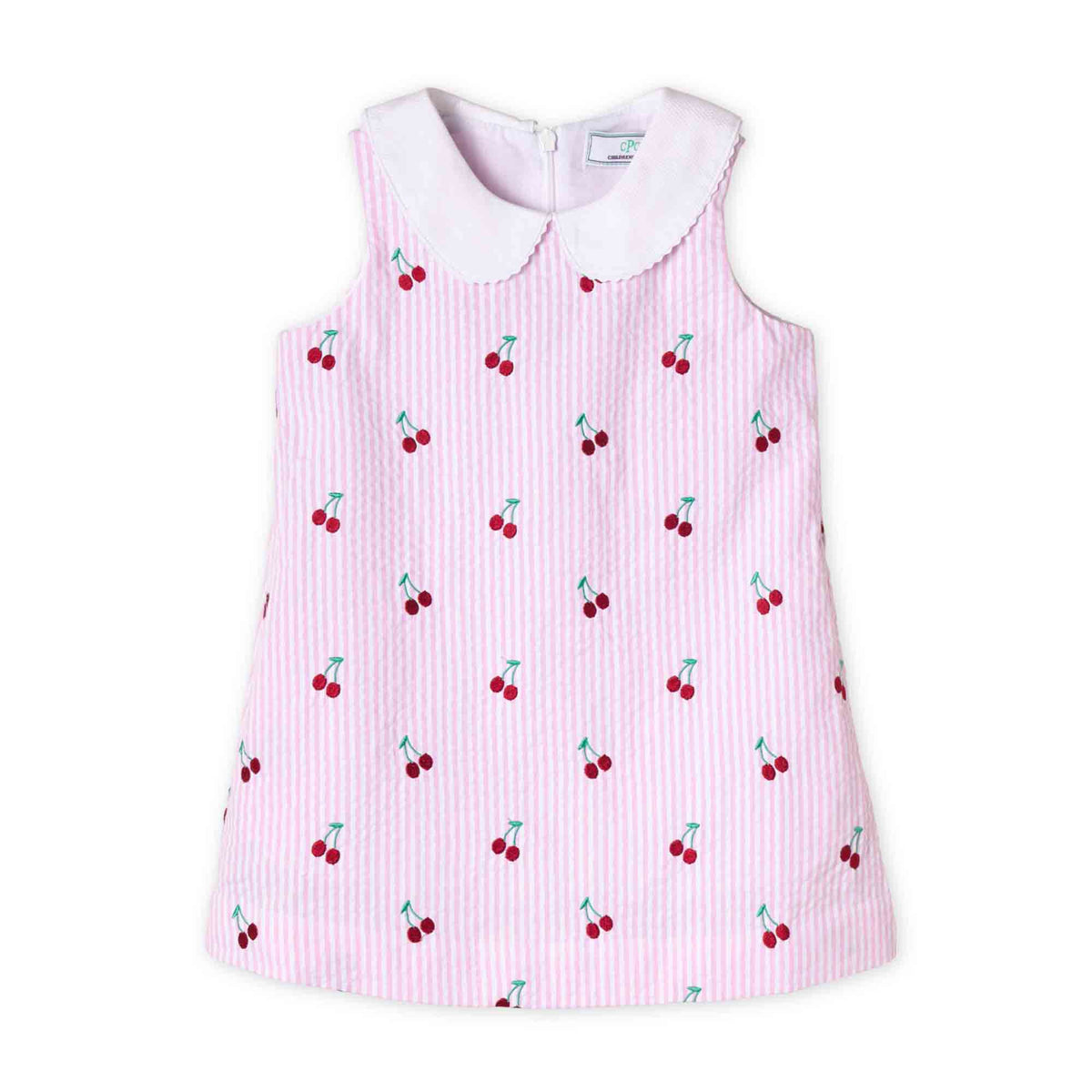 Classic and Preppy Maddie Dress, Pink Stripe Cherries Embroidery-Dresses, Jumpsuits and Rompers-Cherries on Pink Stripe-6-9M-CPC - Classic Prep Childrenswear