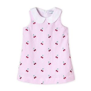 More Image, Classic and Preppy Maddie Dress, Pink Stripe Cherries Embroidery-Dresses, Jumpsuits and Rompers-Cherries on Pink Stripe-6-9M-CPC - Classic Prep Childrenswear