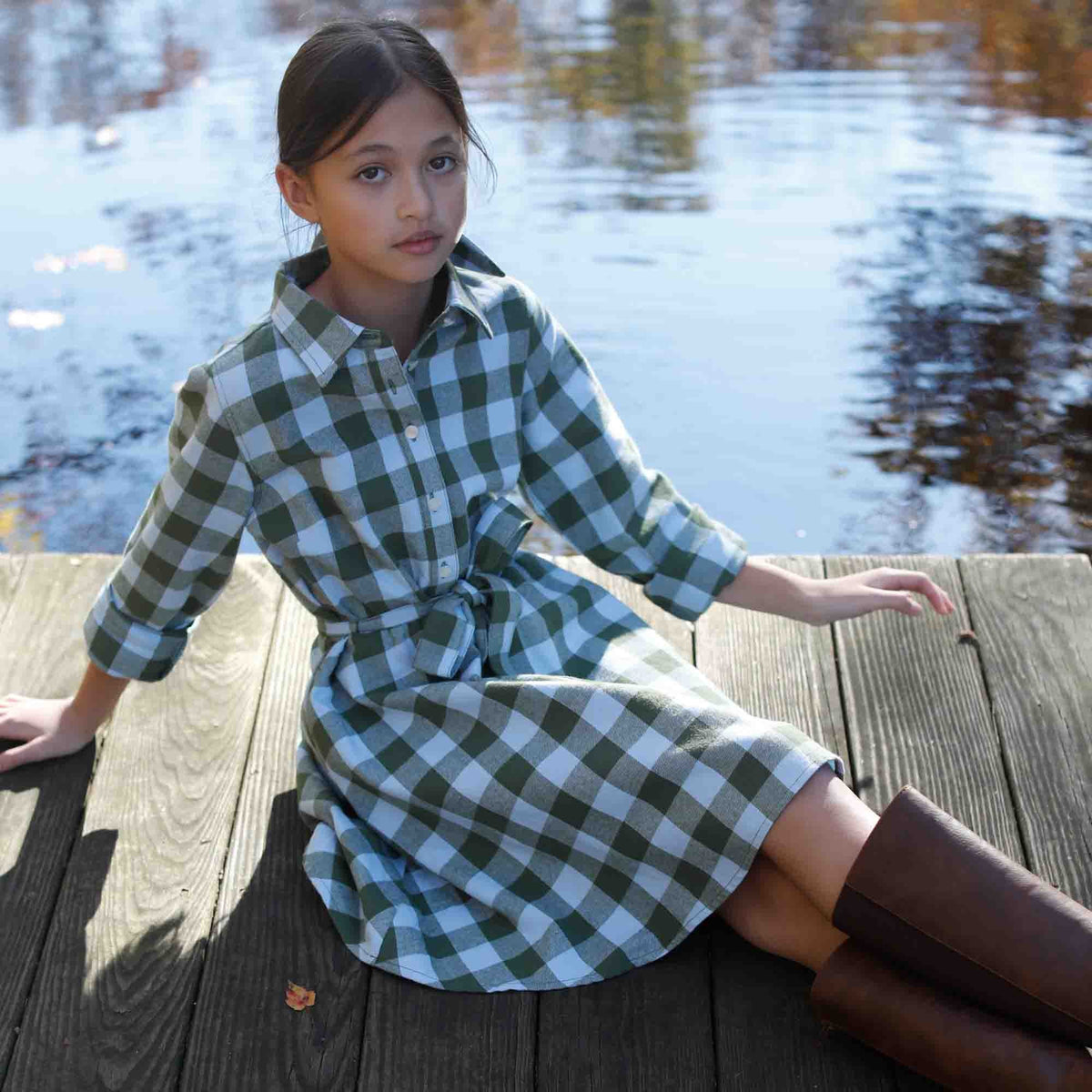 Classic and Preppy Marlowe Shirtdress, Moonrise Gingham Flannel-Dresses, Jumpsuits and Rompers-CPC - Classic Prep Childrenswear
