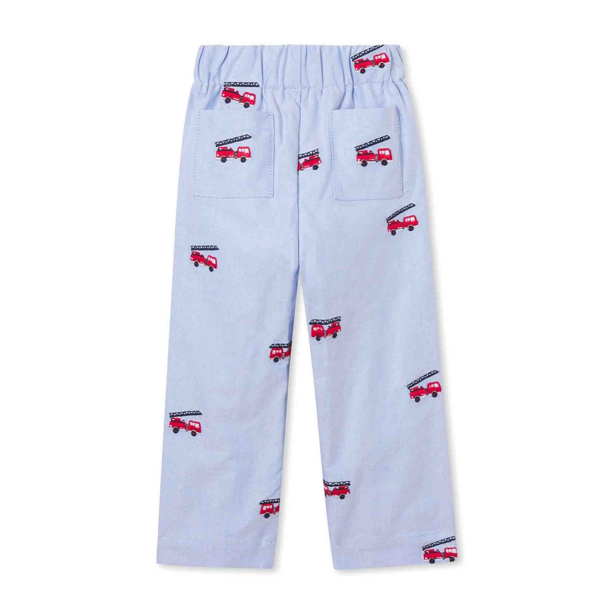 Classic and Preppy Myles Slim Pant, Nantucket Breeze Fire Truck Embroidery-Bottoms-CPC - Classic Prep Childrenswear