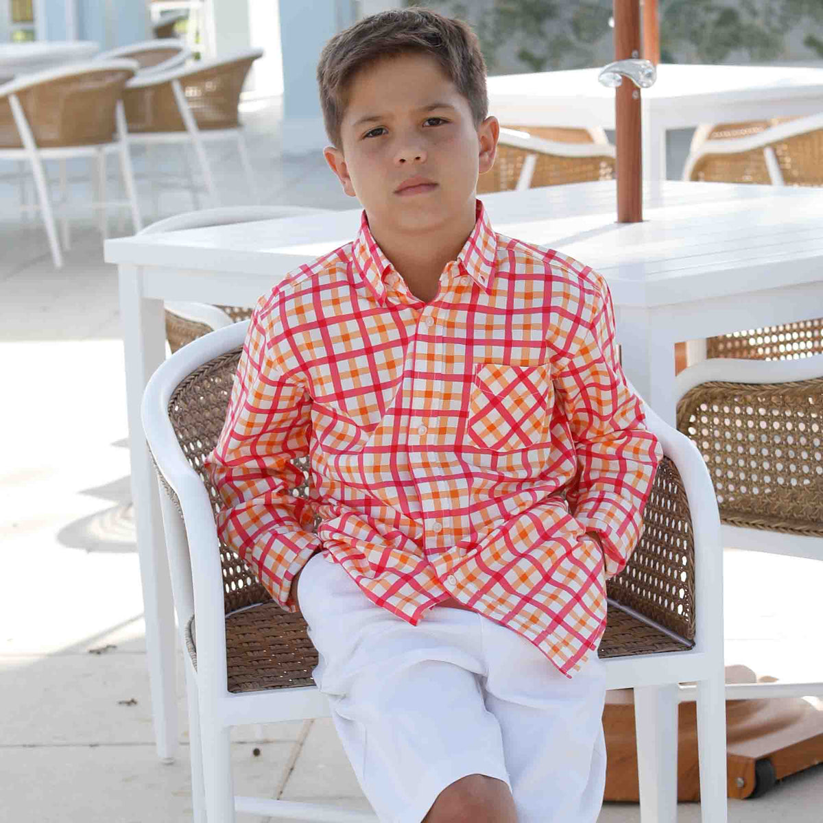 Classic and Preppy Owen Buttondown, Aloha Watercolor Gingham-Shirts and Tops-CPC - Classic Prep Childrenswear