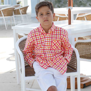 More Image, Classic and Preppy Owen Buttondown, Aloha Watercolor Gingham-Shirts and Tops-CPC - Classic Prep Childrenswear