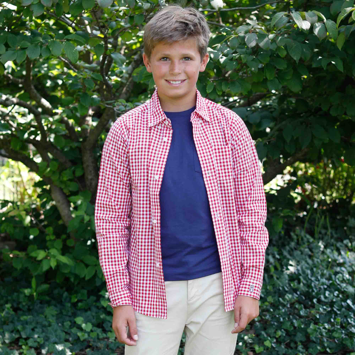 Classic and Preppy Owen Buttondown, Crimson Gingham-Shirts and Tops-CPC - Classic Prep Childrenswear