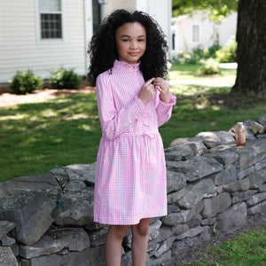 More Image, Classic and Preppy Sadie Ruffle Shirt Dress, Candy Pink Bloomsbury Party Gingham-Dresses, Jumpsuits and Rompers-CPC - Classic Prep Childrenswear