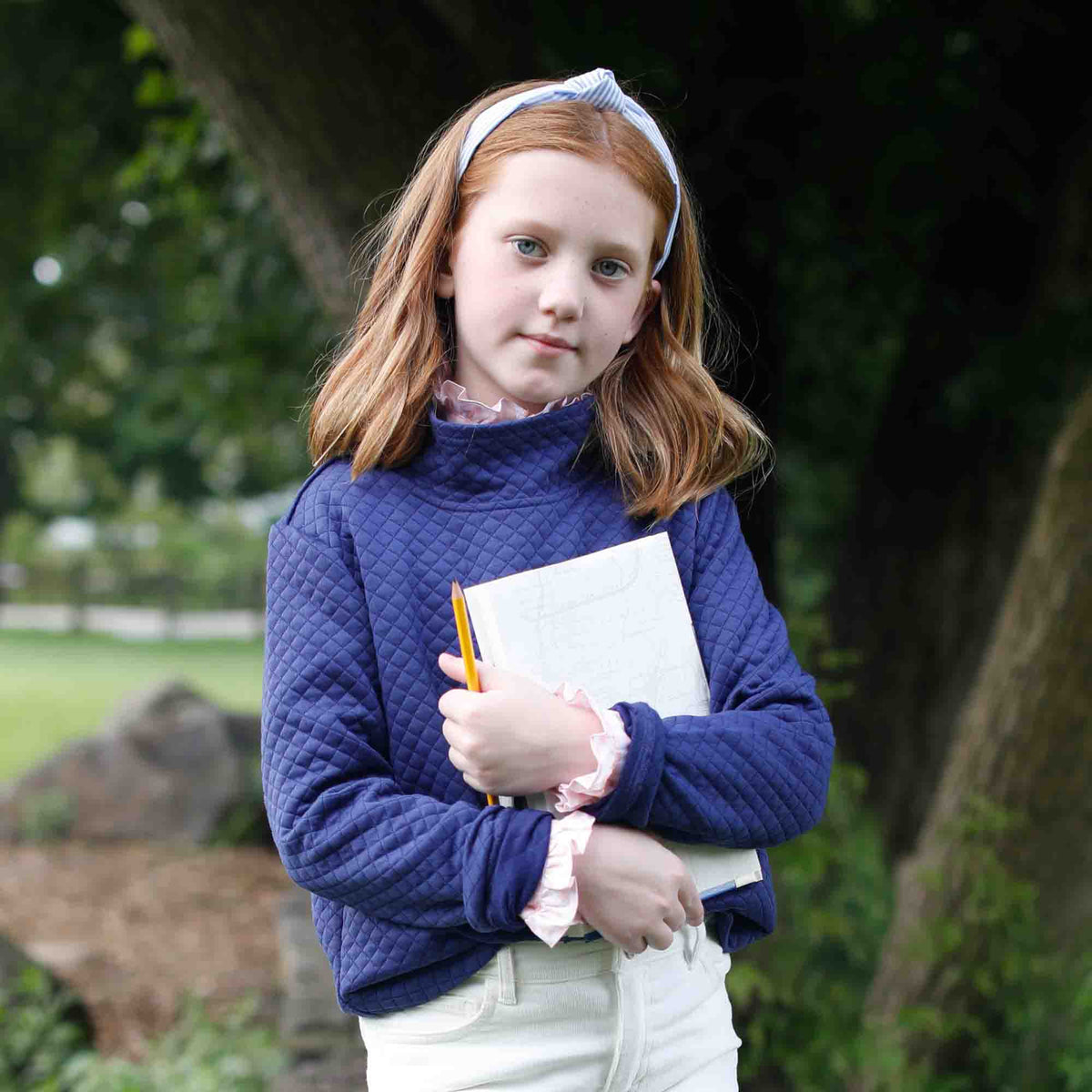 Classic and Preppy Wren Quilted Pullover, Blue Ribbon-Shirts and Tops-CPC - Classic Prep Childrenswear