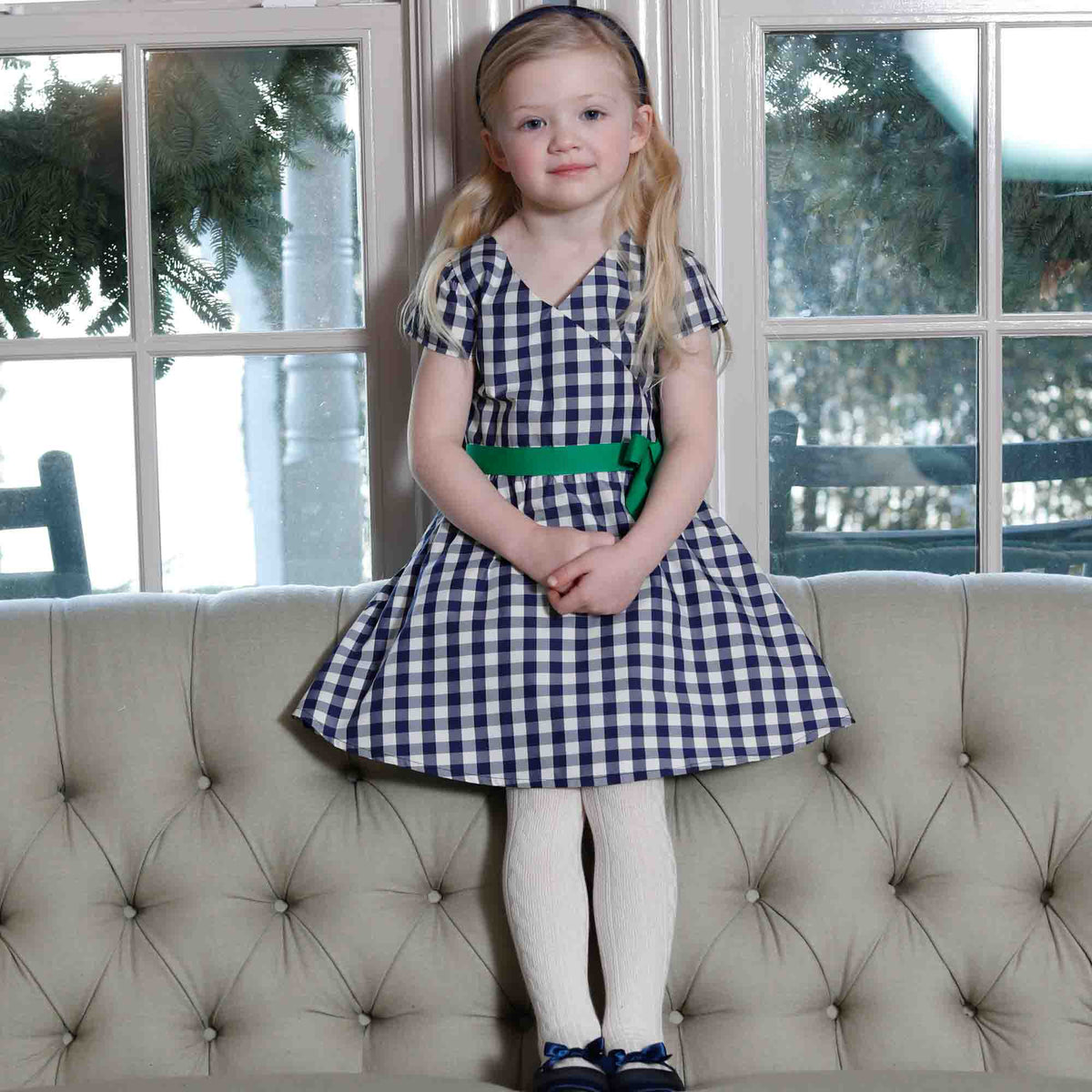 Classic and Preppy Ann Dress, Midnight Gingham Taffeta-Dresses, Jumpsuits and Rompers-CPC - Classic Prep Childrenswear