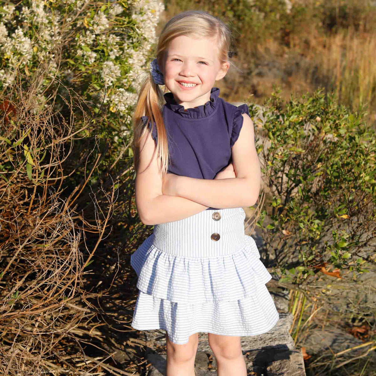 Classic and Preppy Bailey Knit Top, Blue Ribbon-Shirts and Tops-CPC - Classic Prep Childrenswear