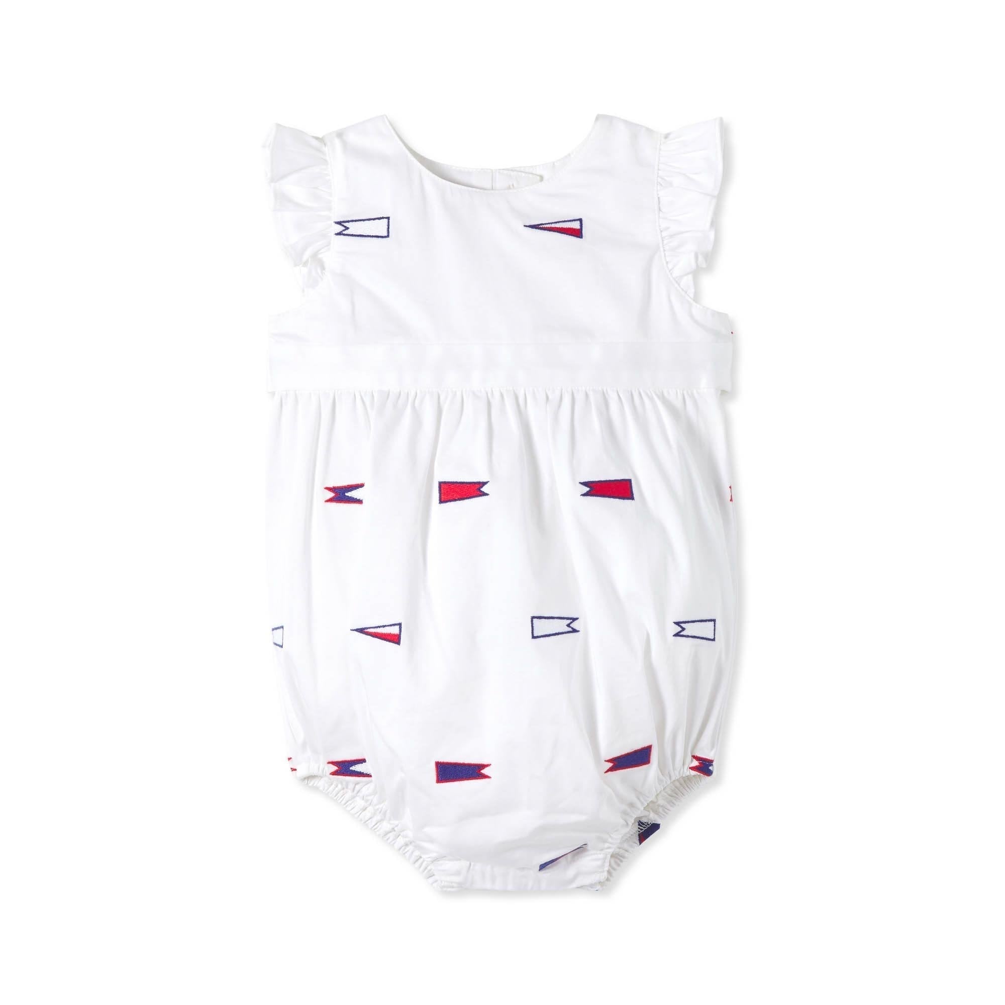 Classic and Preppy Beatrice Bubble, Bright White Burgee Embroidery-Baby Rompers-Burgees on Bright White-0-3M-CPC - Classic Prep Childrenswear