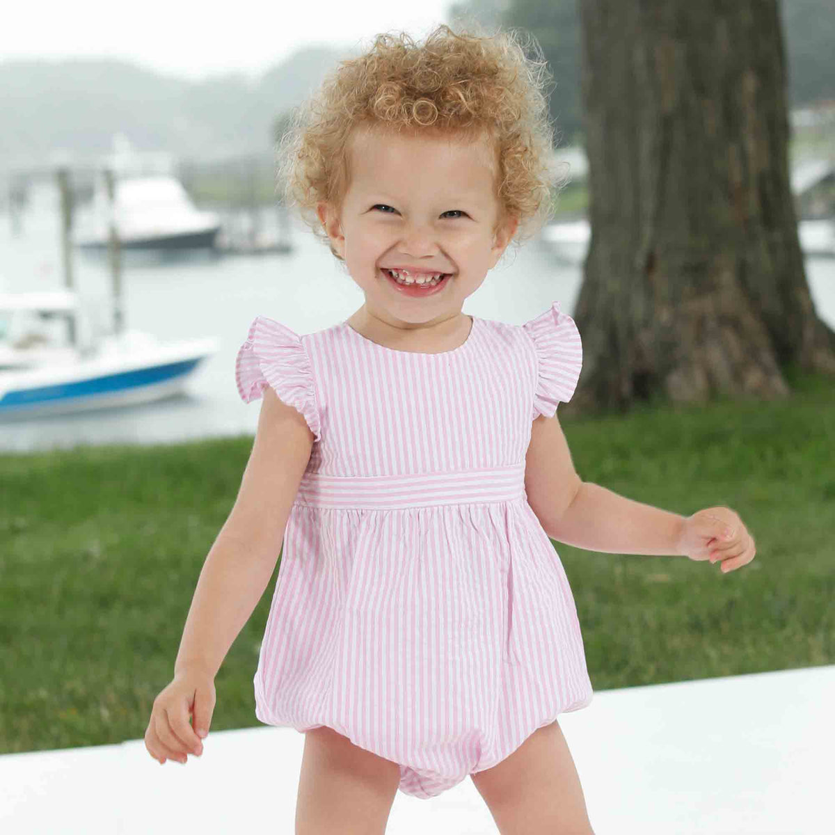 Classic and Preppy Beatrice Bubble, Lilly&#39;s Pink Seersucker-Baby Rompers-CPC - Classic Prep Childrenswear