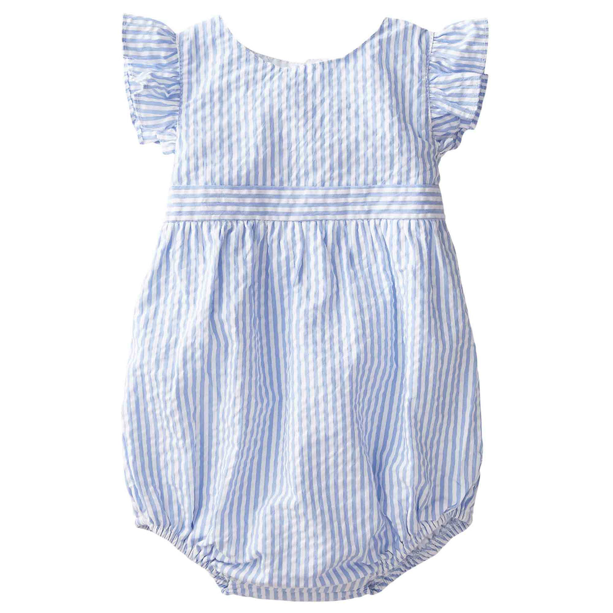 Classic and Preppy Beatrice Bubble, Vista Blue Seersucker-Baby Rompers-Vista Blue Seersucker-0-3M-CPC - Classic Prep Childrenswear
