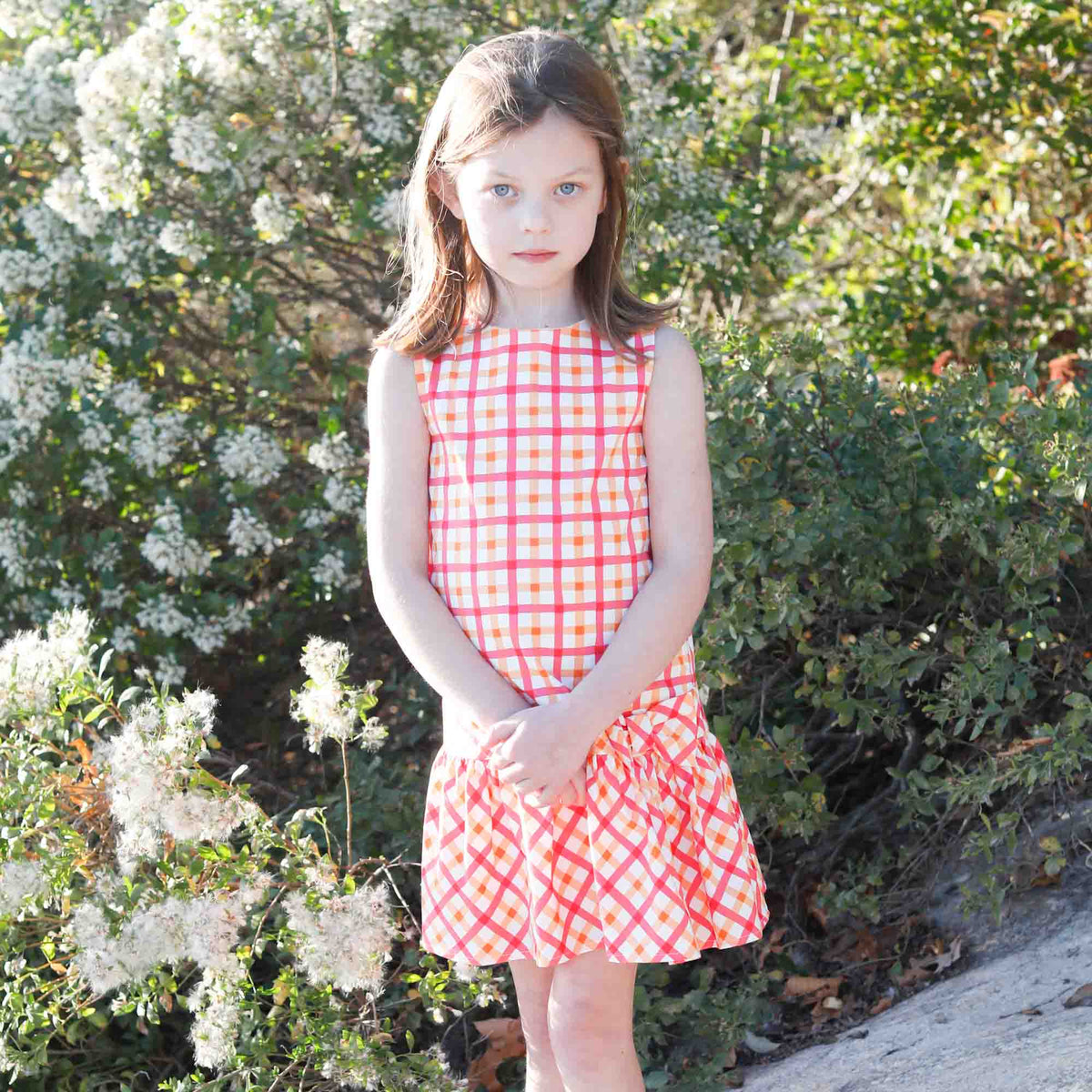 Classic and Preppy Cameron Drop Waist Dress, Aloha Watercolor Gingham-Dresses, Jumpsuits and Rompers-CPC - Classic Prep Childrenswear
