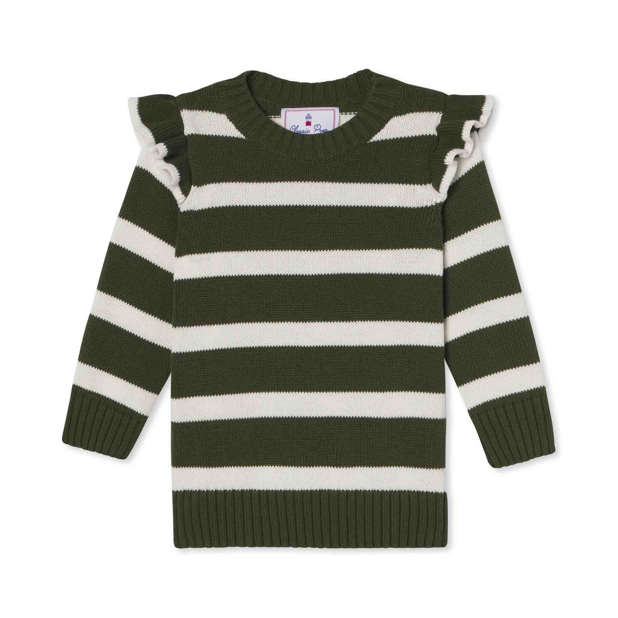 Classic and Preppy Caroline Sweater Anderson Stripe, Rifle Green-Sweaters-Rifle Green-2T-CPC - Classic Prep Childrenswear